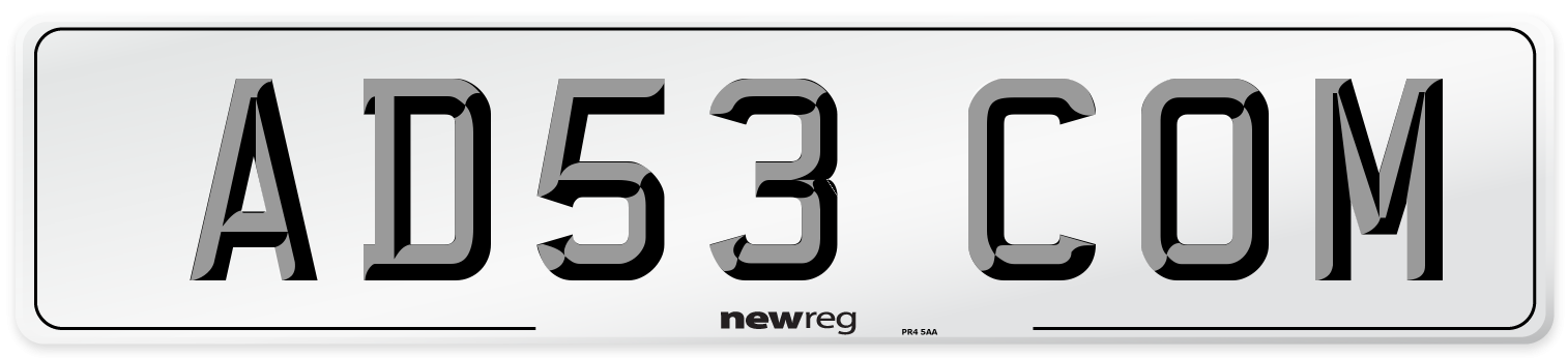 AD53 COM Number Plate from New Reg